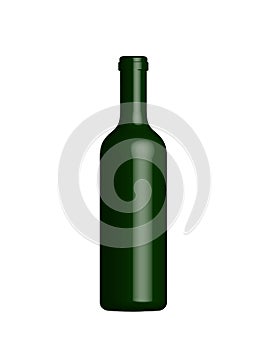 Bottle dark green glass. Vector graphic illustration. Blank mock up 3d drink vessel stock image. Realistic bottle isolated on