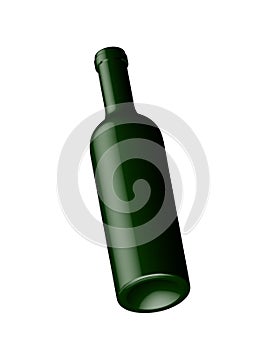 Bottle dark green glass. Vector graphic illustration. Blank mock up 3d drink vessel stock image. Realistic bottle isolated on