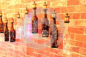 Bottle design shape. Energy-saving led lamps at the exhibition.