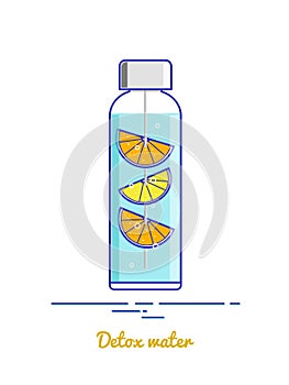 Bottle with detox water on the white background