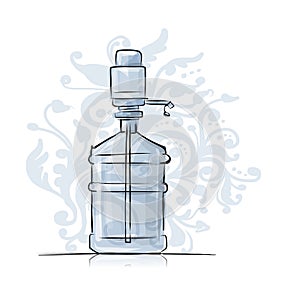 Bottle with distilled water, sketch for your