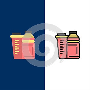 Bottle, Drink, Energy, Shaker, Sport  Icons. Flat and Line Filled Icon Set Vector Blue Background