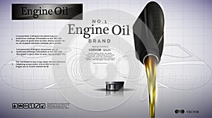 Bottle of engine oil. Oil flows
