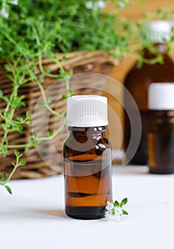 Bottle of essential thyme oil