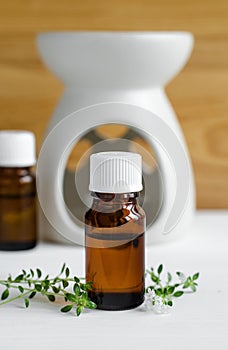 Bottle of essential thyme oil