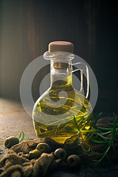 Bottle filled olive oil addition sprigs rosemary branch