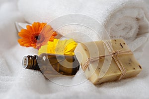 Bottle of Flower Essence and Raw Soap