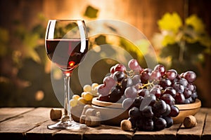 bottle food alcohol background fruit drink grape winery wine glass beverage. Generative AI.