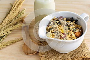 Bottle of fresh milk with Oat and whole wheat grains flake