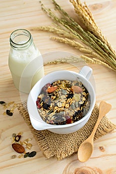 Bottle of fresh milk with Oat and whole wheat grains flake