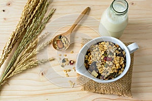 Bottle of fresh milk with Oat and whole wheat grains flake