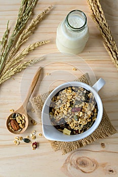 Bottle of fresh milk with Oat and whole wheat grains flake