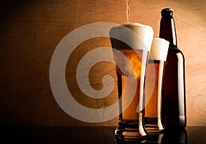 Bottle and glass with beer