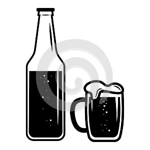 Bottle and glass of beer icon. Alcohol symbol vector illustration