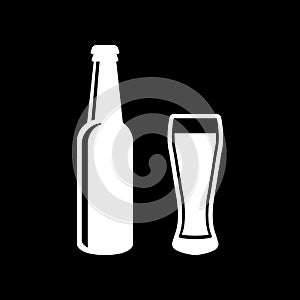 Bottle and glass of beer icon. Beer and pub, bar symbol. UI. Web. Logo. Sign. Flat design. App.Stock