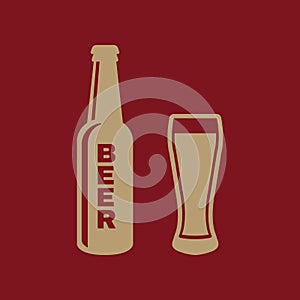 Bottle and glass of beer icon. Beer and pub, bar symbol. UI. Web. Logo. Sign. Flat design. App.Stock