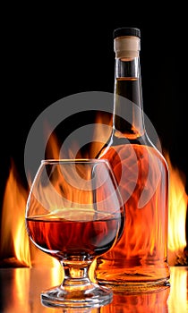 Bottle and glass of cognac