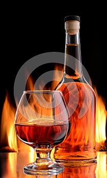 Bottle and glass of cognac photo