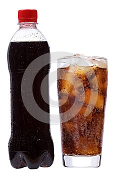 Bottle and glass with cola photo