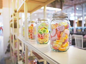 Bottle glass of colorful jelly candy