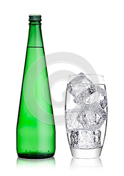 Bottle and glass with healthy sparkling water