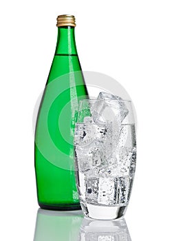 Bottle and glass with healthy sparkling water