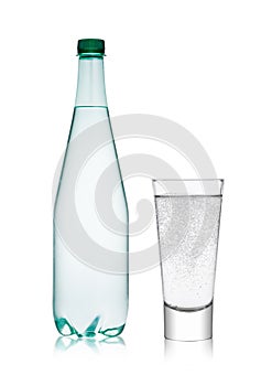 Bottle and glass with healthy sparkling water