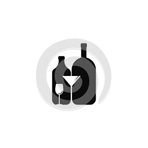 bottle and glass logo vector icon illustration