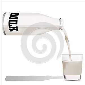 Bottle and glass of milk isolated on white background