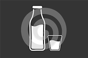 Bottle and glass with milk. Simple icon set. Flat style element for graphic design. Vector EPS10 illustration.