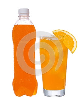 Bottle and glass with orange drink