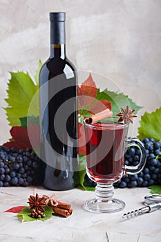 Bottle glass of red mulled wine mockup for your logotype