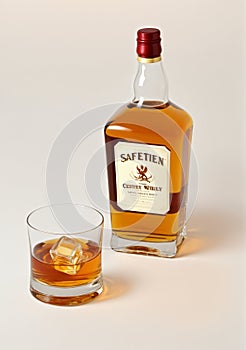 A Bottle And Glass Of Scotch Whiskey Isolated On A White Background. Generative AI