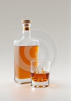 A Bottle And Glass Of Scotch Whiskey Isolated On A White Background. Generative AI
