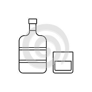 Bottle and glass of whiskey. Outline icons of alcohol beverage. Vector illustration