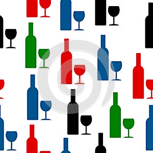 Bottle and glasse icon seamless pattern