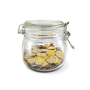 Bottle of golden coins for saving and banking finance concept