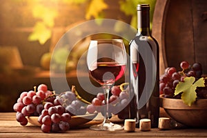 bottle grape glass winery beverage sunset food drink wine alcohol background. Generative AI.