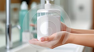 A bottle of hand sanitizer gel for hygiene and safeguarding against germs. Generative AI