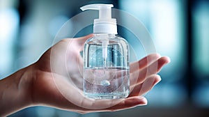 A bottle of hand sanitizer gel for hygiene and safeguarding against germs. Generative AI