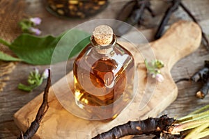 A bottle of comfrey root tincture on a table