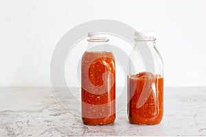 Bottle of homemade tomato sauce bottle