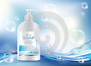 Bottle with hygienic soap. Vector label design