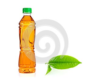 Bottle of ice tea and green tea on white background.