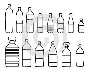 Bottle icon set line design. Bottle, plastic, water, icon, recycling, empty bottle vector illustrations. Bottles