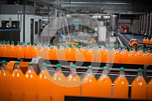 Bottle of juice processing on production line