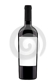 Bottle with label of red wine isolated on white background.