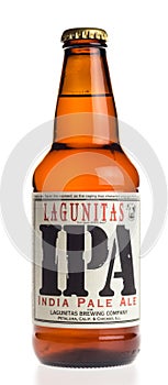 Bottle of Lagunitas IPA beer isolated on white