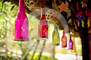 Bottle lamp hanging on the ceiling