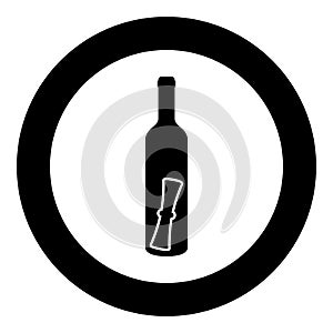 Bottle with letter Message concept Folded scroll document in old container icon in circle round black color vector illustration